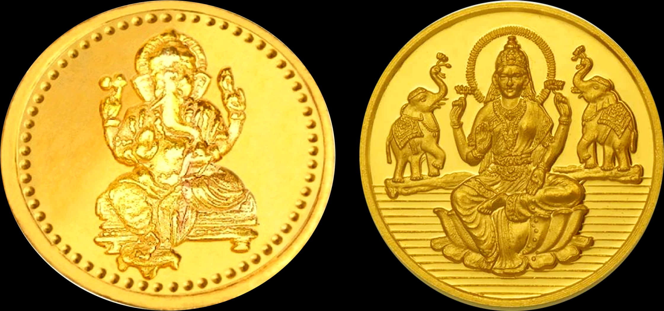 Gold Coinswith Hindu Deities PNG image