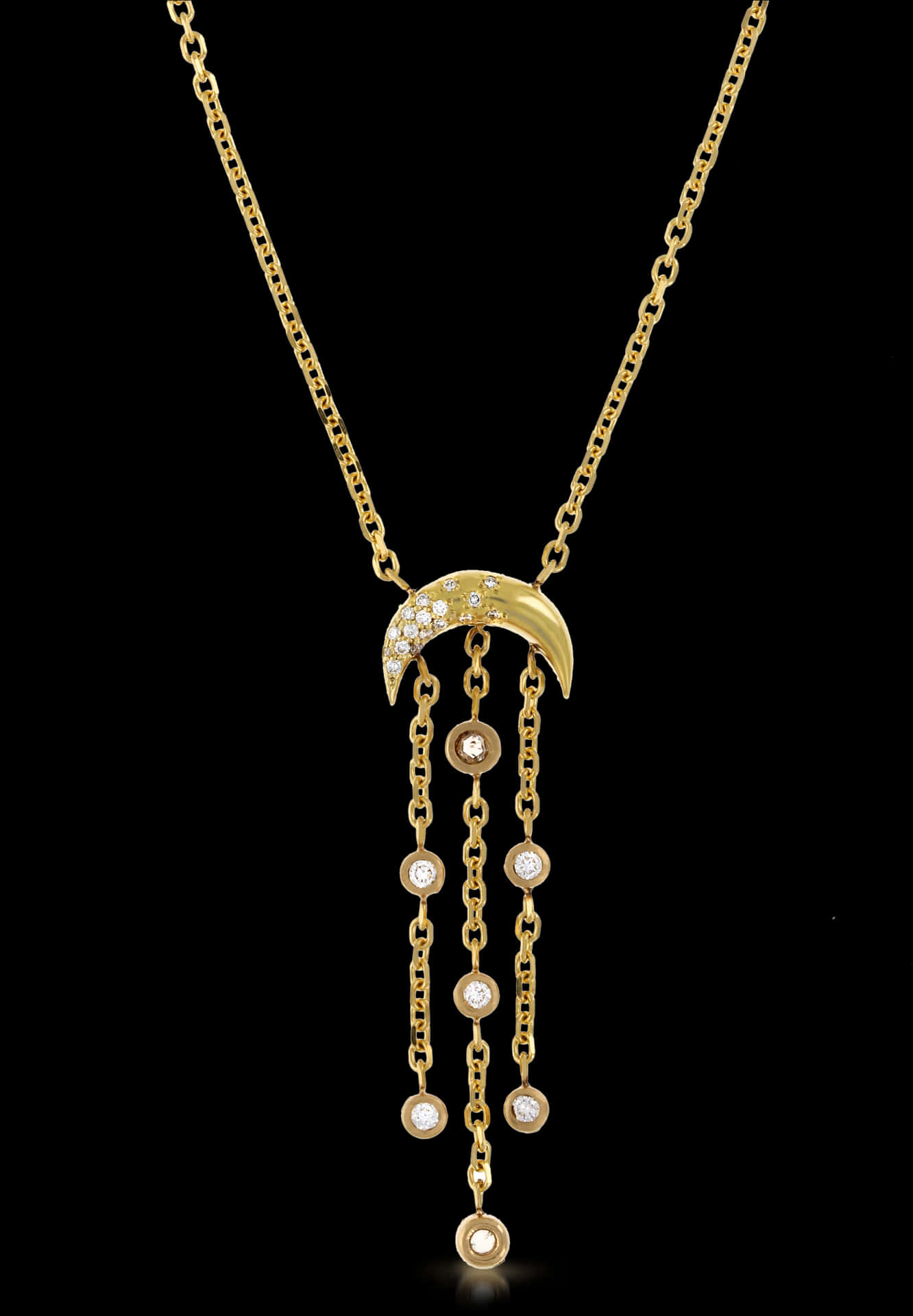 Gold Crescent Moon Diamond Necklace PNG image