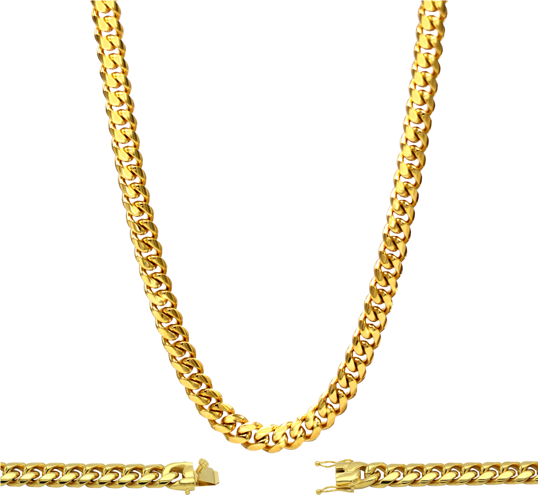 Gold Cuban Link Chain Necklace PNG image