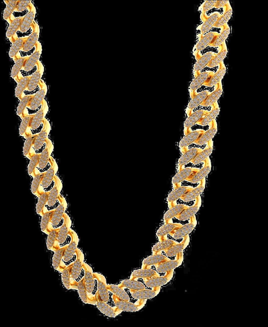 Gold Diamond Cuban Link Chain PNG image