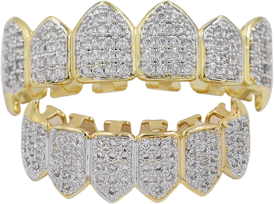 Gold Diamond Grillz Dental Jewelry PNG image