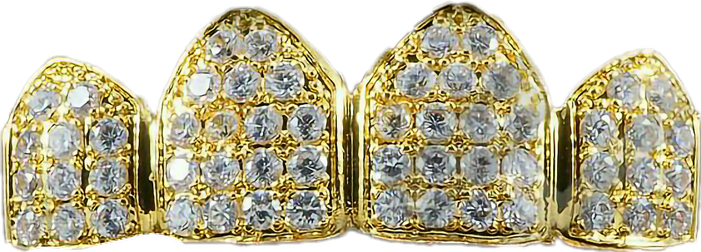 Gold Diamond Grillz Teeth PNG image
