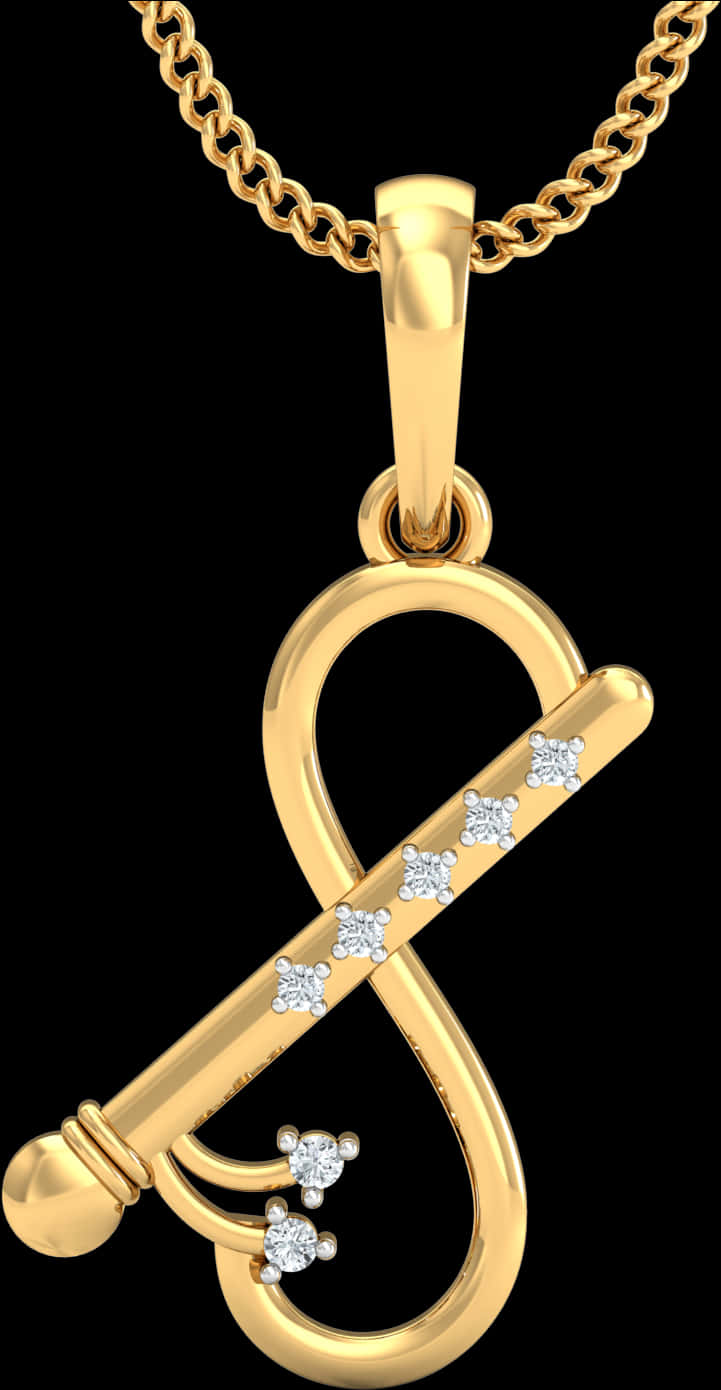 Gold Diamond Music Note Pendant PNG image