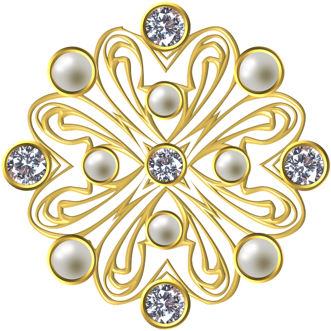 Gold Diamond Pearl Ornamental Design PNG image