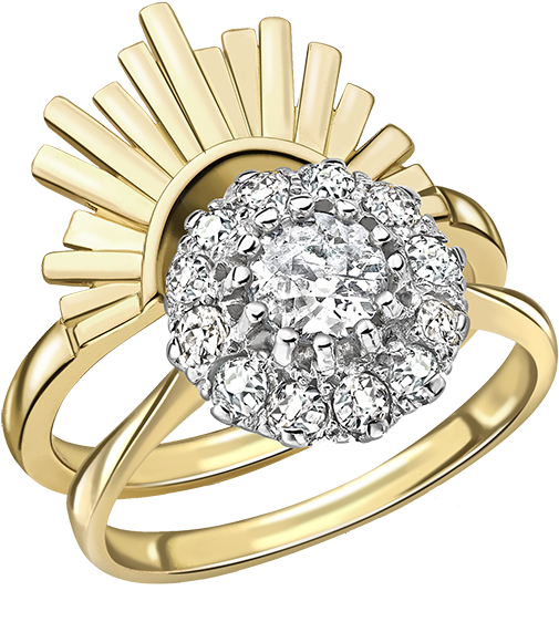 Gold Diamond Sunburst Ring PNG image