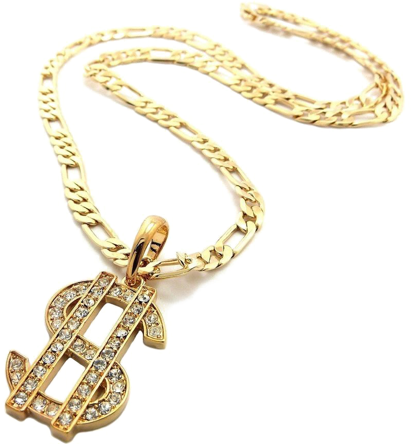 Gold Dollar Sign Pendant Chain PNG image