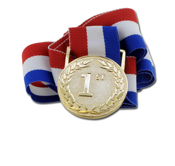 Gold First Place Medalwith Tri Color Ribbon PNG image