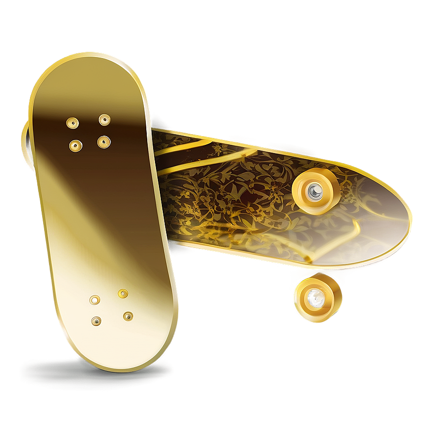 Gold Foil Skateboard Deck Illustration Png Qom3 PNG image