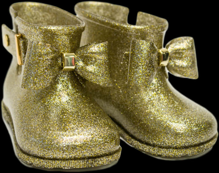 Gold Glitter Bow Boots PNG image