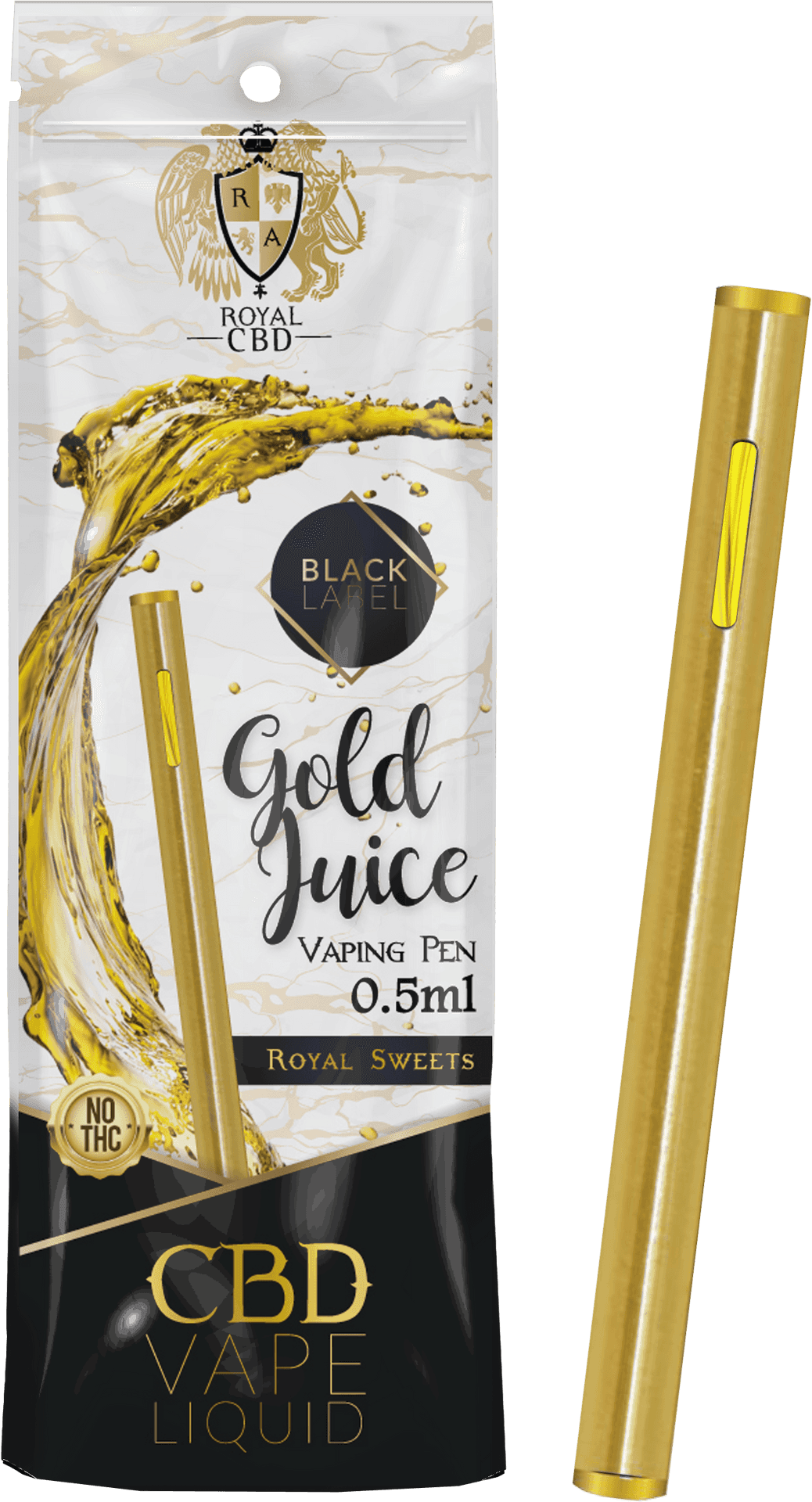 Gold Juice C B D Vaping Pen Packaging PNG image