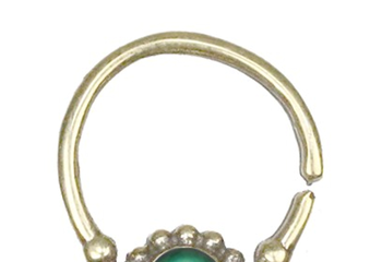 Gold Nose Ringwith Green Stone PNG image