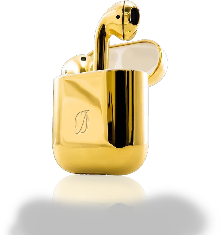 Gold Plated Airpodswith Case PNG image