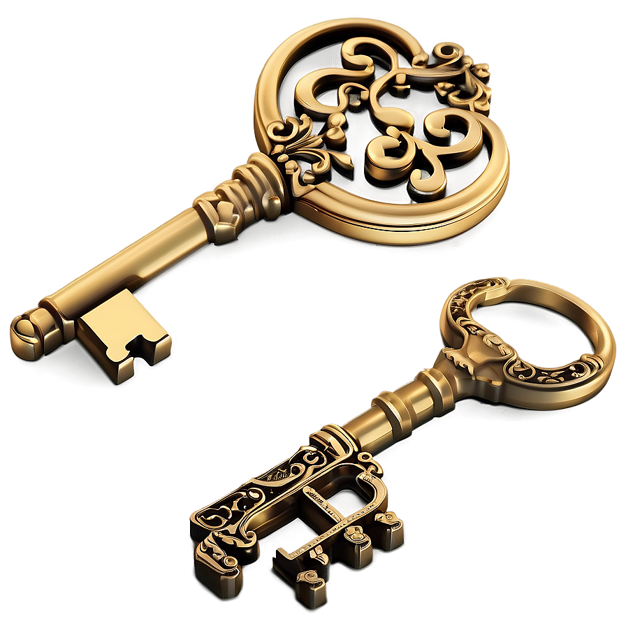 Gold Vintage Key Png 05032024 PNG image