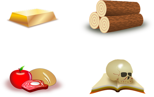 Gold Wood Food Book Skull Icons PNG image