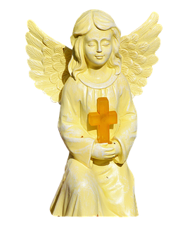 Golden Angel Figurine Holding Cross PNG image