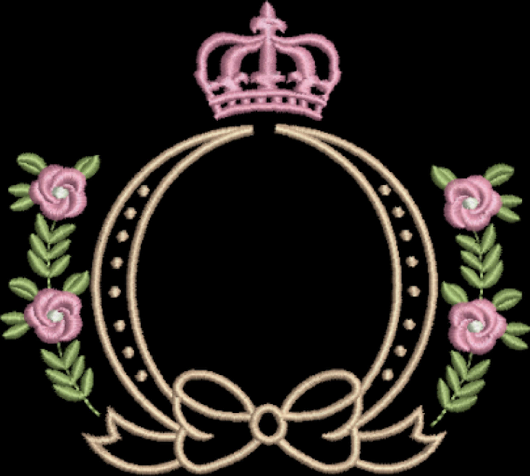 Golden Arabesque Framewith Pink Rosesand Crown PNG image