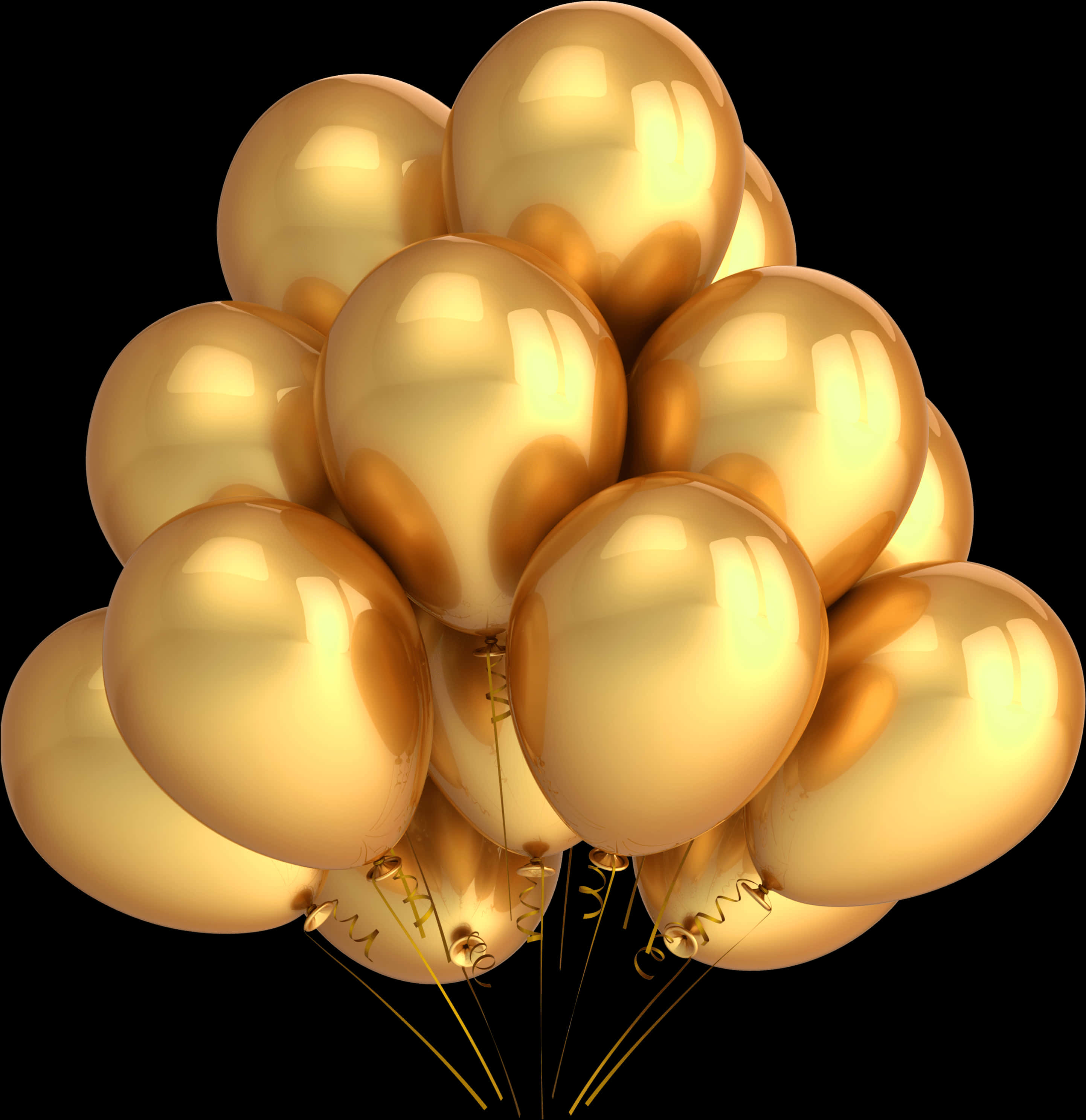 Golden Balloons Celebration Bunch PNG image