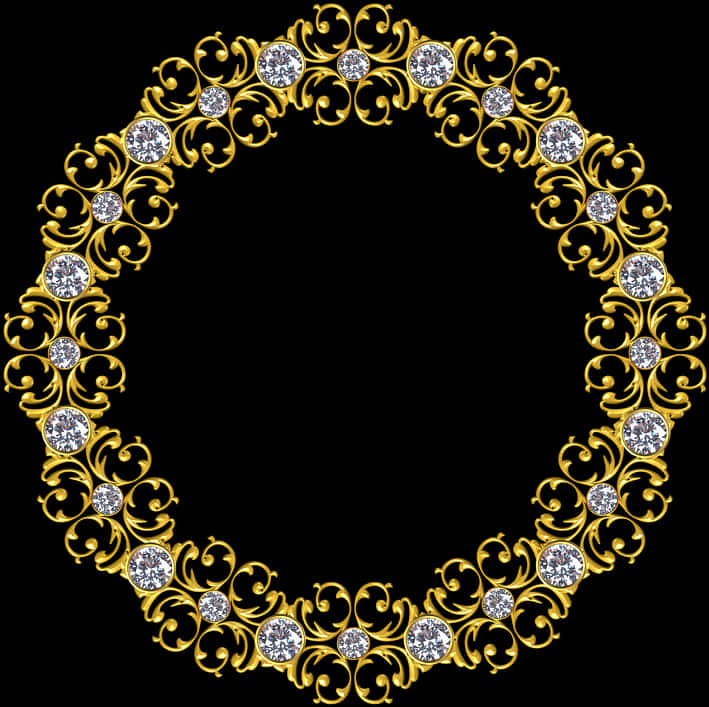 Golden Baroque Diamond Round Frame PNG image
