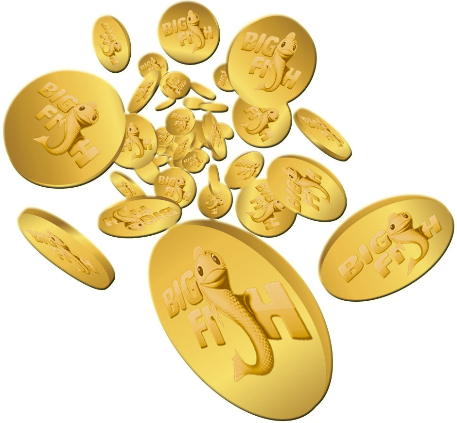 Golden Big Fish Coins PNG image