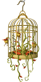 Golden Birdcagewith Vines PNG image