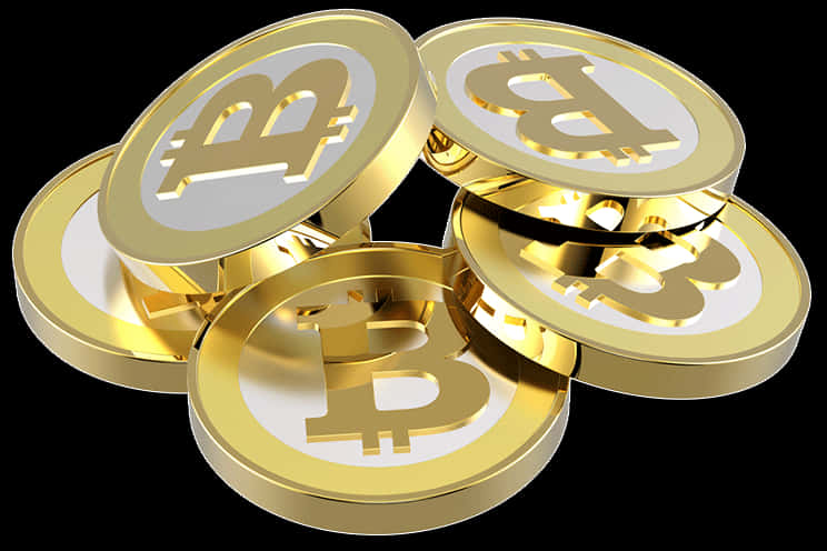Golden Bitcoin Coins Stacked PNG image