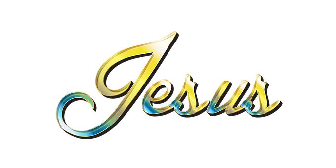 Golden Blue Jesus Text Graphic PNG image