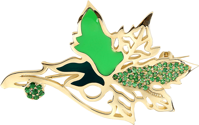 Golden Butterfly Broochwith Green Enamel PNG image