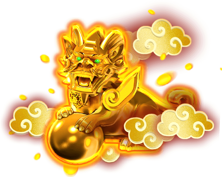 Golden Chinese Lion Statue PNG image