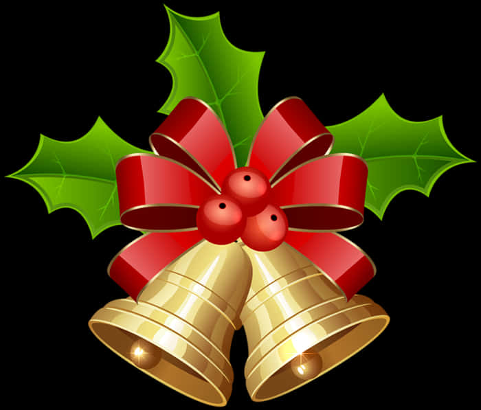 Golden Christmas Bells With Red Bow PNG image