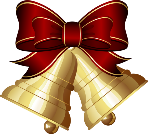 Golden Christmas Bells With Red Bow PNG image