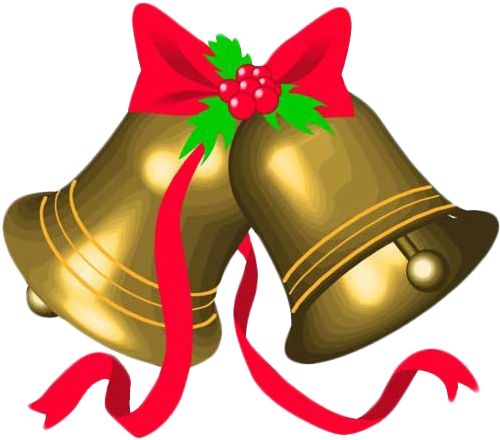 Golden Christmas Bellswith Red Ribbon PNG image