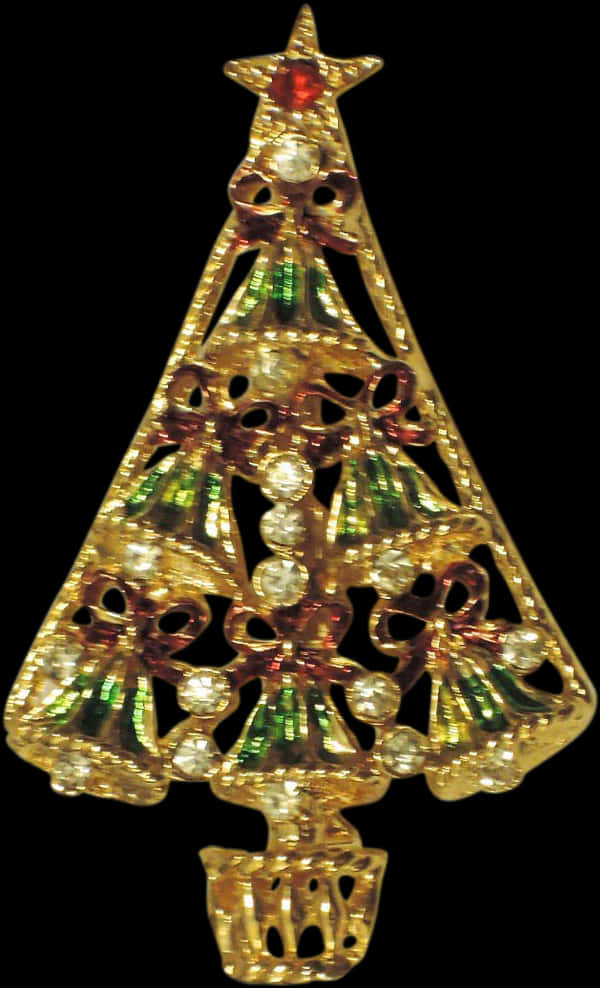 Golden Christmas Tree Brooch PNG image