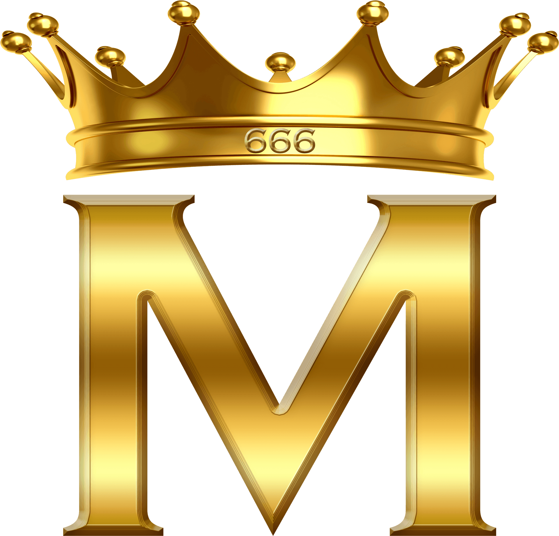 Golden Crowned Letter M666 PNG image