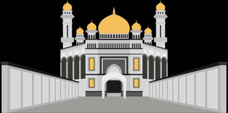 Golden Domed Masjid Vector Illustration PNG image