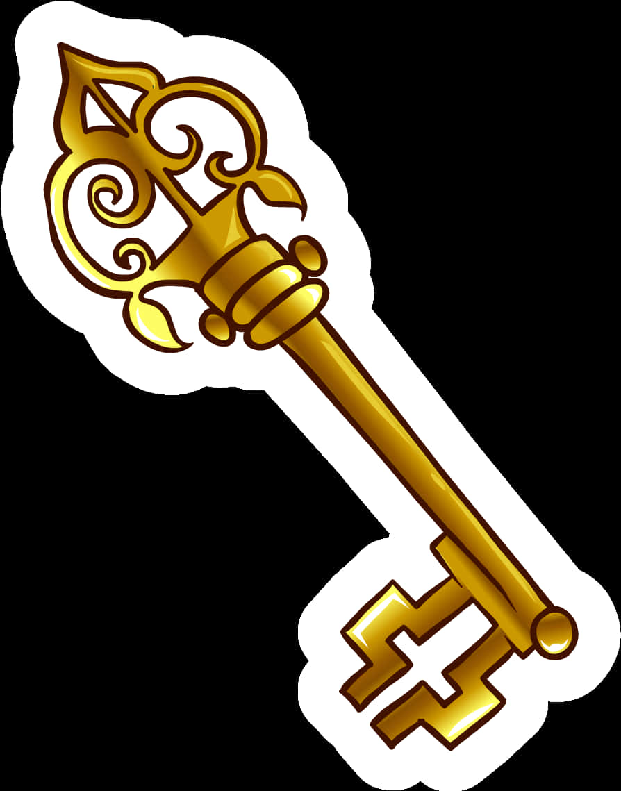 Golden Fantasy Key Sticker PNG image