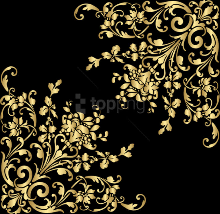 Golden Floral Corner Design PNG image