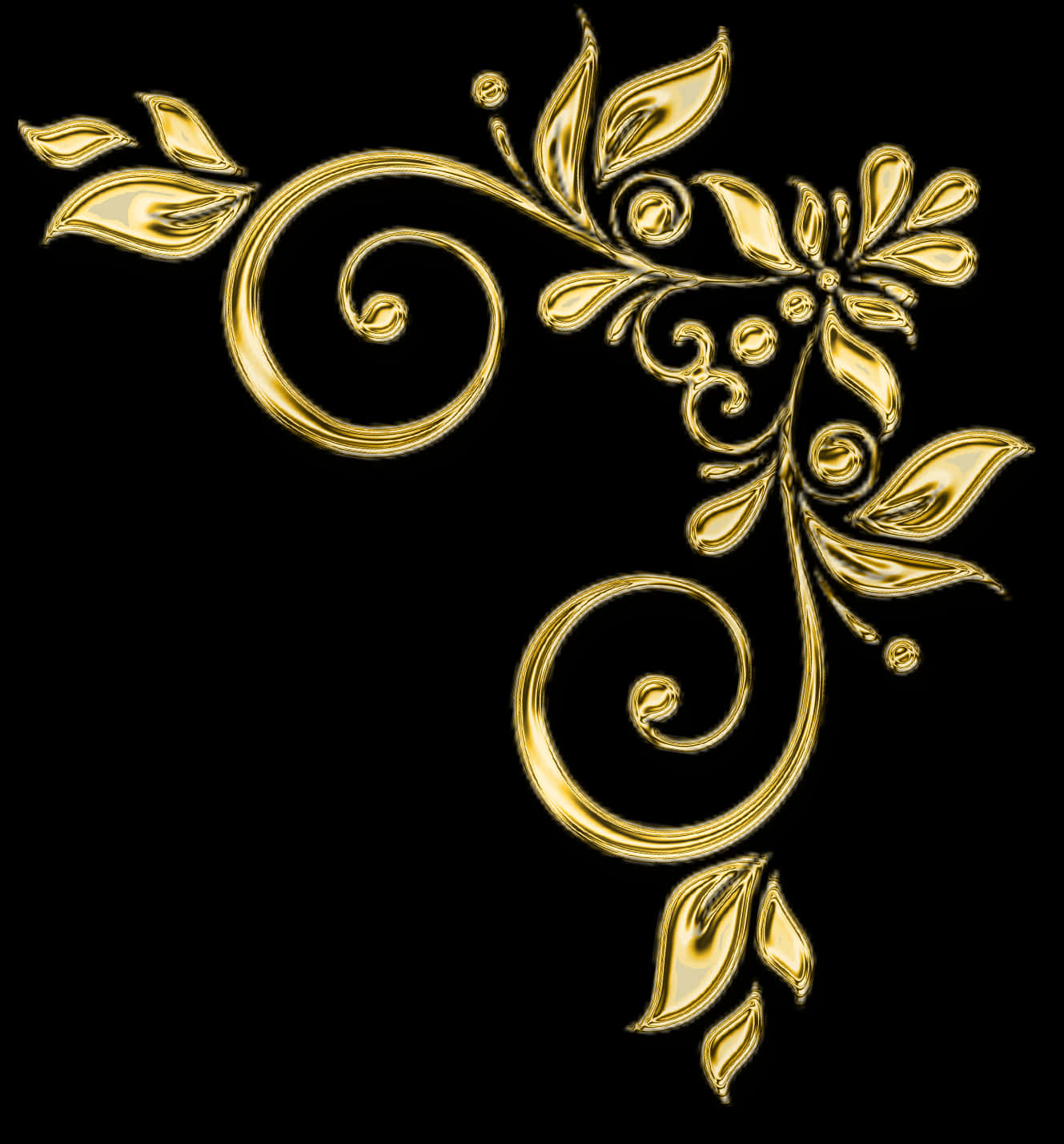 Golden Floral Corner Design PNG image