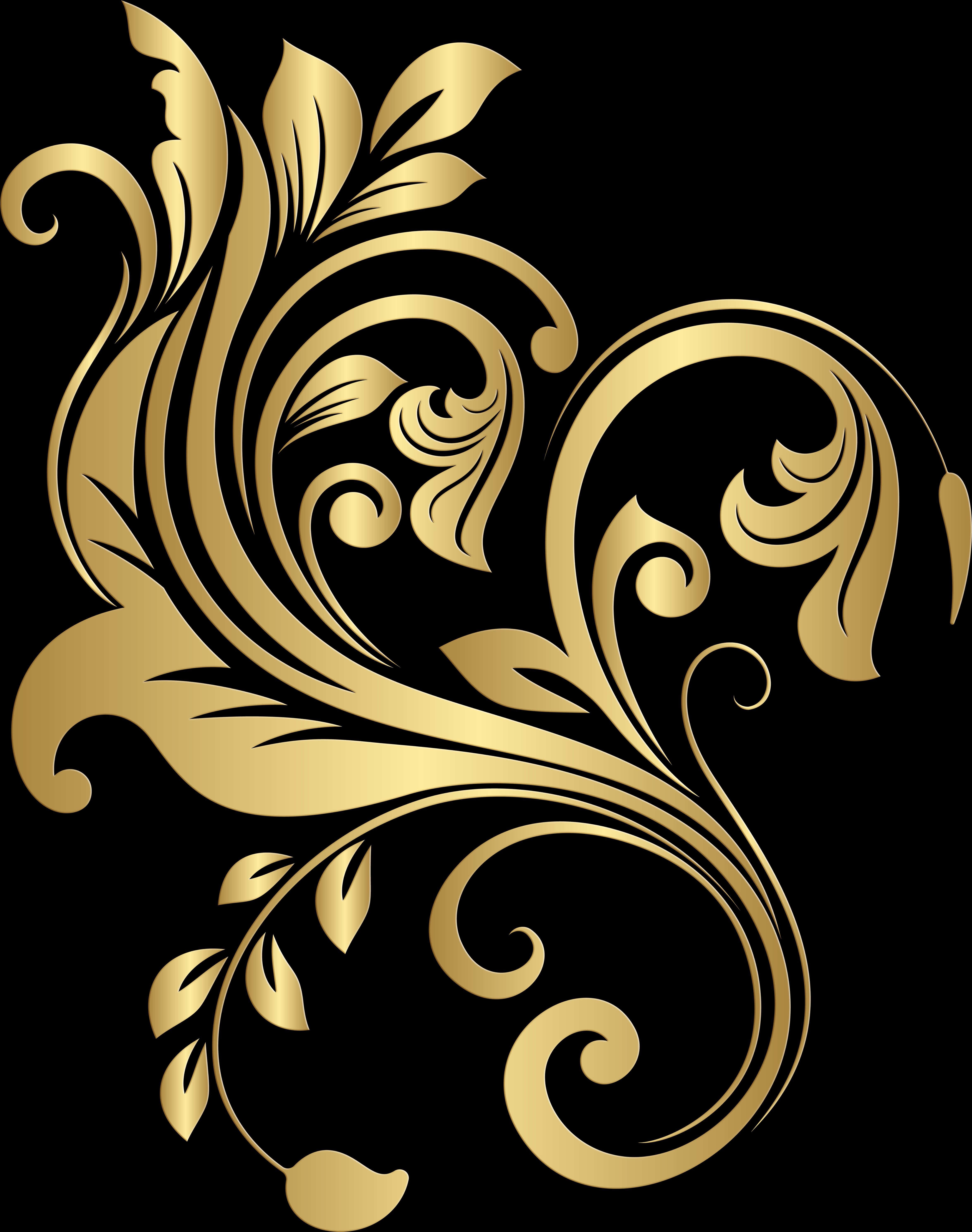 Golden Floral Decorative Element PNG image