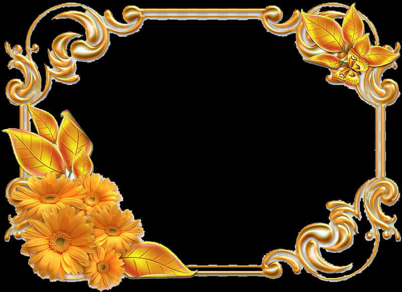 Golden Floral Decorative Frame PNG image