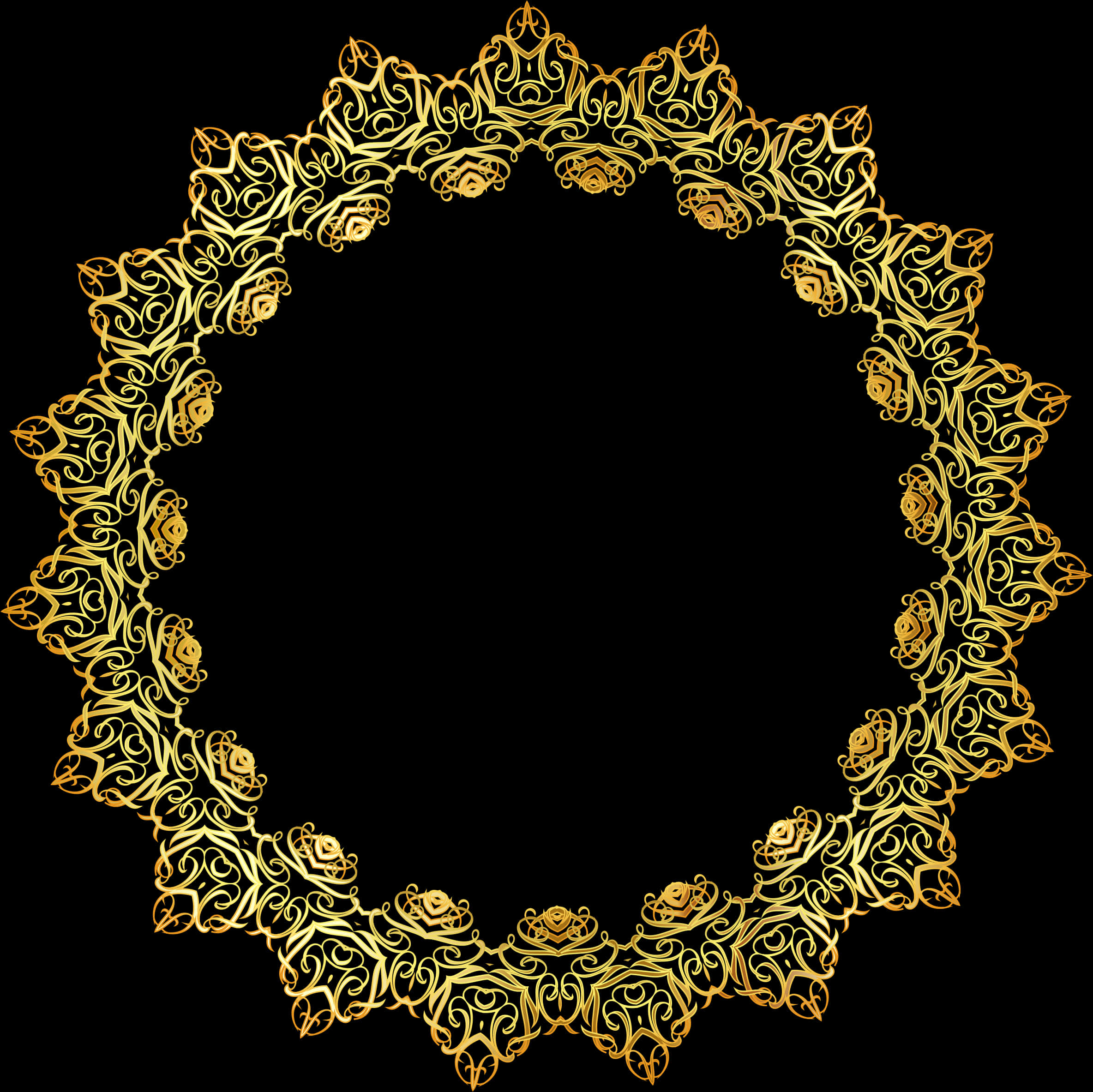 Golden Floral Frame Transparent Background PNG image