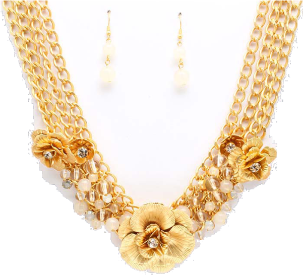 Golden Floral Imitation Jewelry Set PNG image