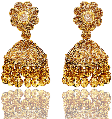 Golden Floral Jhumka Earrings PNG image