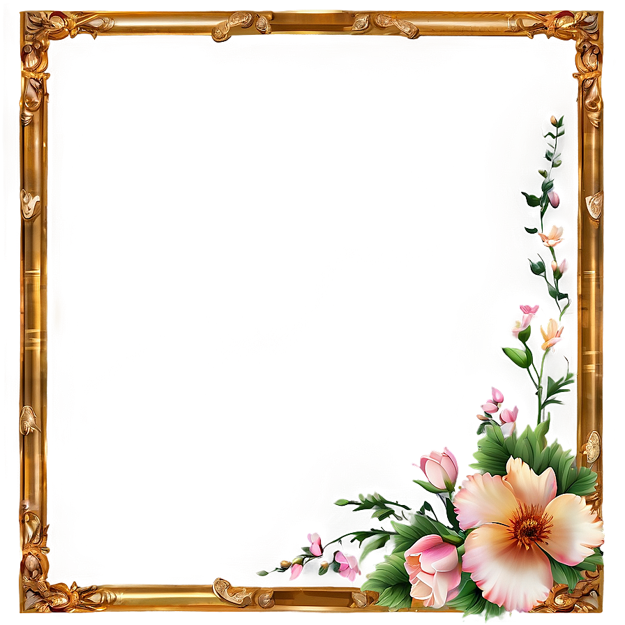 Golden Frame With Flowers Png Jwl PNG image