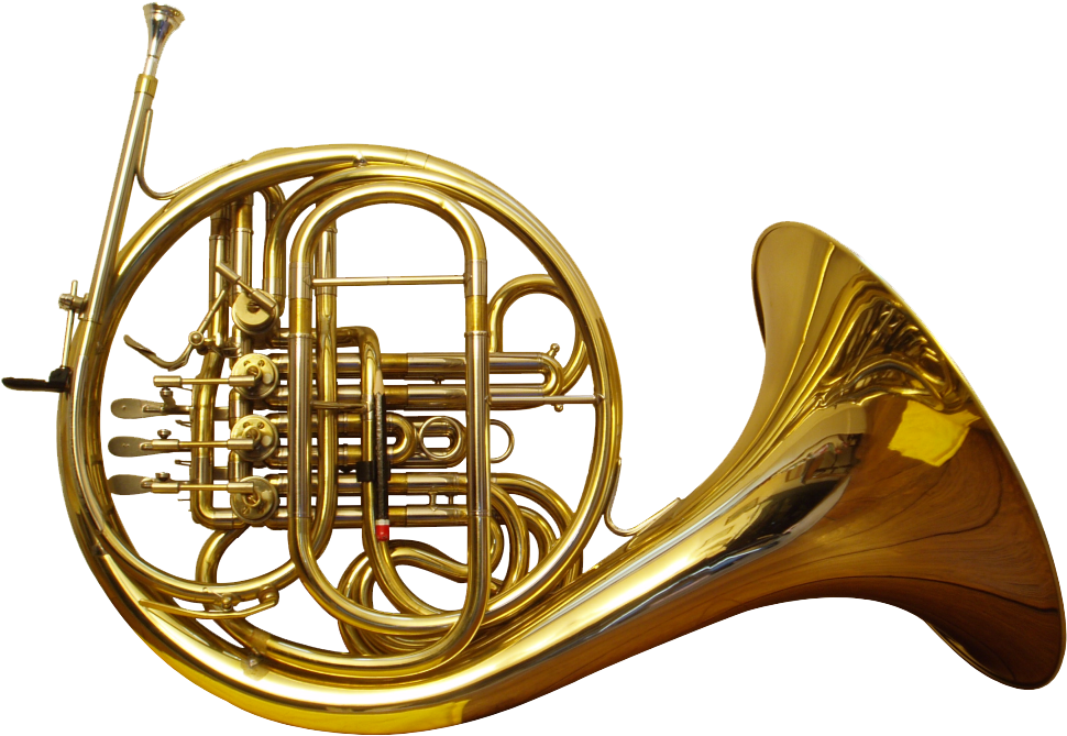 Golden French Horn Instrument PNG image