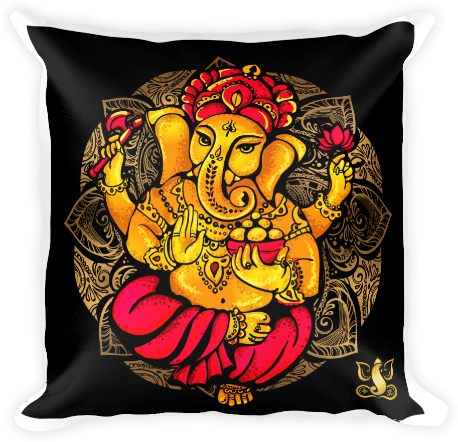 Golden Ganesh Cushion Art PNG image