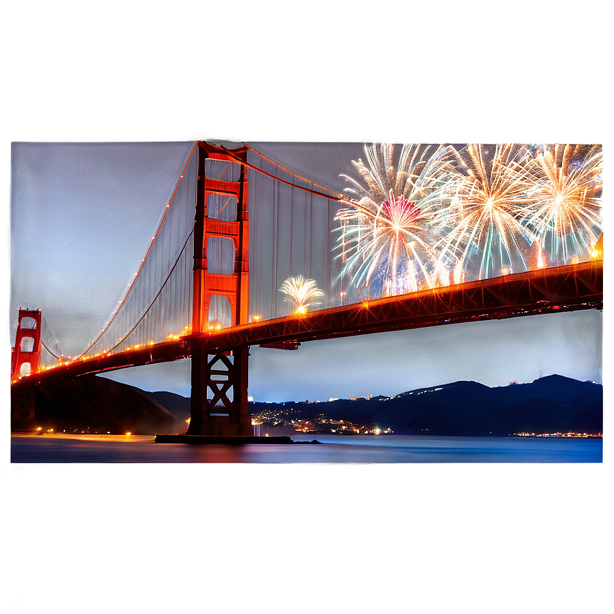 Golden Gate Bridge Fireworks Display Png 06122024 PNG image