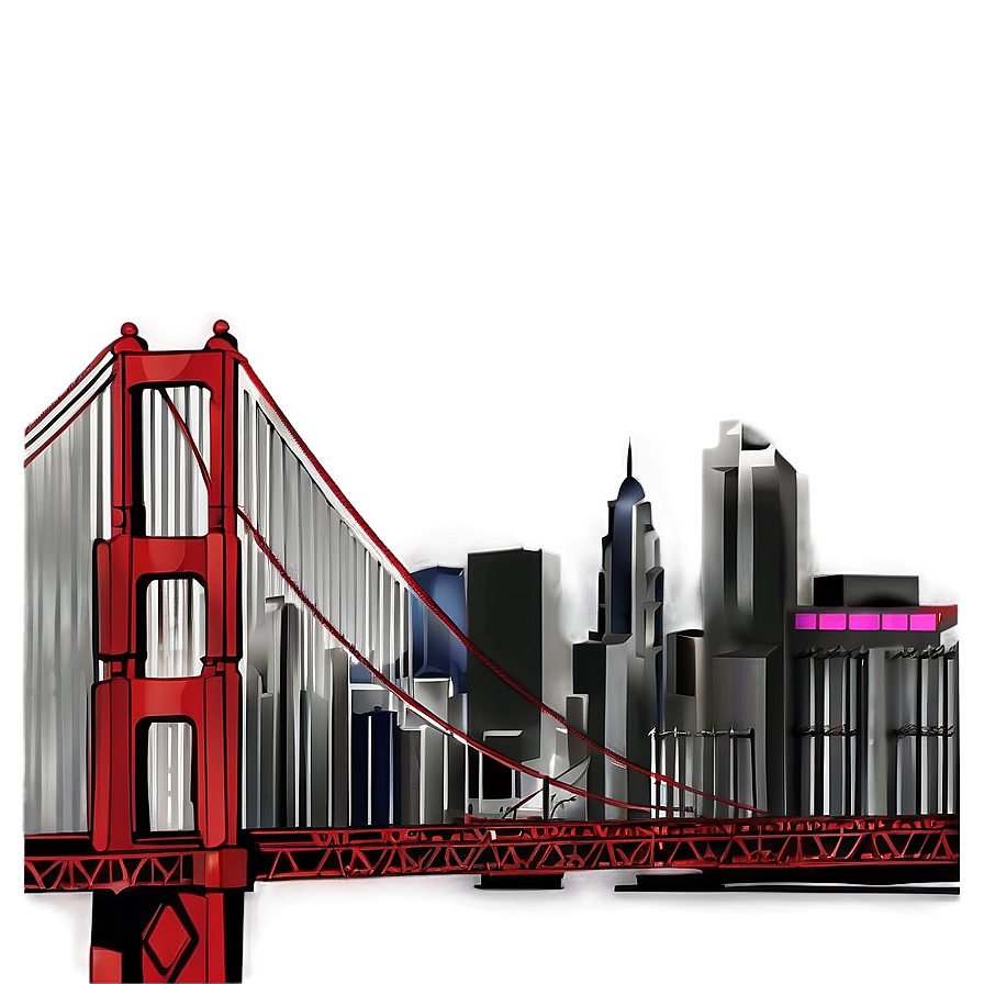 Golden Gate Bridge With City Skyline Png 11 PNG image