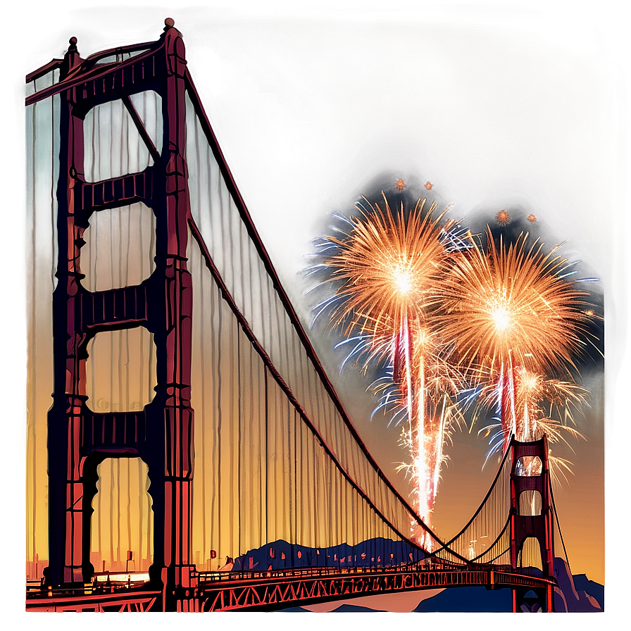 Golden Gate Bridge With Firework Celebration Png 33 PNG image