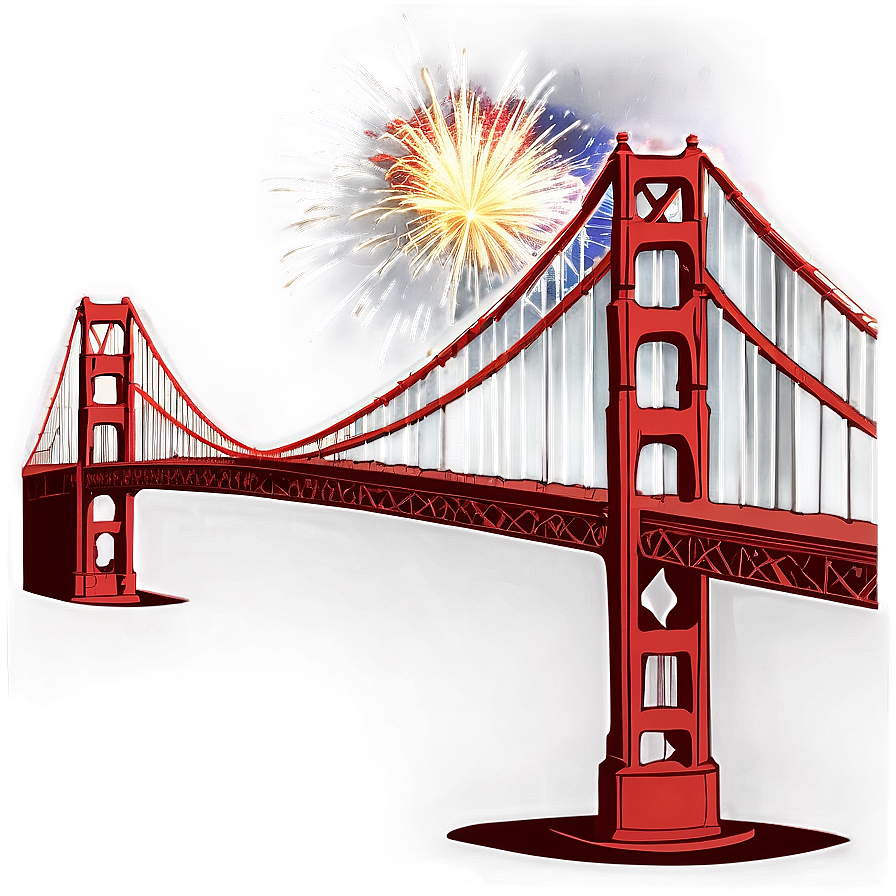 Golden Gate Bridge With Firework Celebration Png Ofg81 PNG image