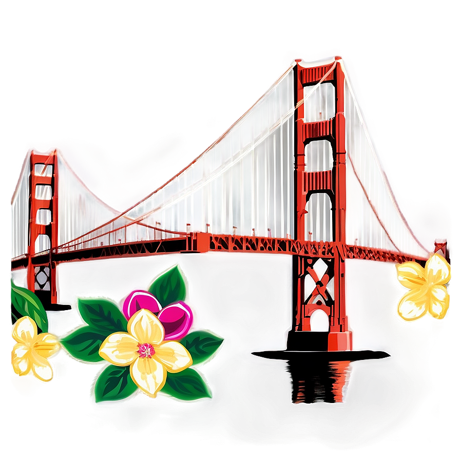 Golden Gate Bridge With Flowers In Foreground Png Ipa PNG image